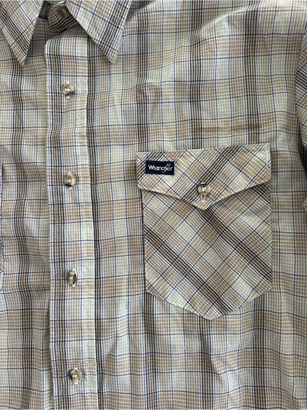 Wrangler Beige and Light Brown Plaid Button-Down Shirt - Picture 2 of 4